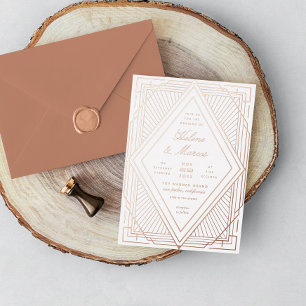 Invitation En Aluminium Mariage Art Déco Diamant Or Rose