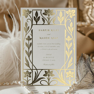 Invitation En Aluminium Mariage Art Déco Élégant avec Feuille d'Or