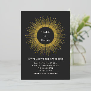 Invitation En Aluminium Mariage Art Déco Élégant Or Noir Vintage 1920