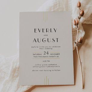 Invitation En Aluminium Mariage Art Déco Everly Ivoire Noir et Or Foil