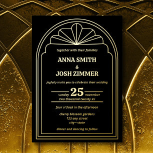 Invitation En Aluminium Mariage Art Déco Gatsby Noir et Or