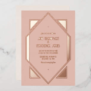 Invitation En Aluminium Mariage Art Déco Gatsby Rose Poussiéreux et Or Ros
