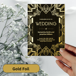 Invitation En Aluminium Mariage Art Déco Luxueux Or sur Papier Aluminium N