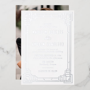 Invitation En Aluminium Mariage Art Déco Moderne Argent