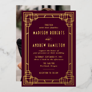 Invitation En Aluminium Mariage Art Déco Moderne Vin et Or