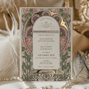 Invitation En Aluminium Mariage Art Nouveau Accents Dorés Botaniques