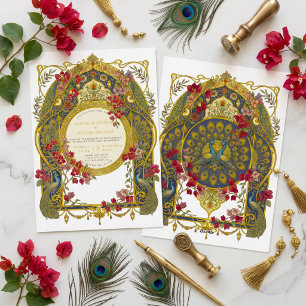 Invitation En Aluminium Mariage Art Nouveau Vintage Bougainvillea Paon