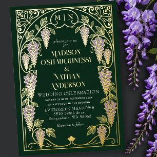 Invitation En Aluminium Mariage Art Nouveau Vintage Fleur de Glycine Viole