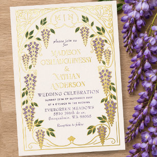 Invitation En Aluminium Mariage Art Nouveau Vintage Wisteria Violet
