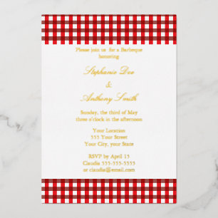 Invitation En Aluminium Mariage au Barbecue à Motif Gingham Rouge et Blanc