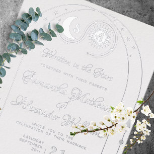 Invitation En Aluminium Mariage au Blason de la Lune et du Soleil Céleste