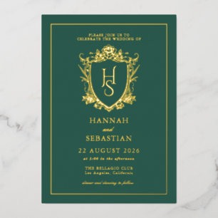 Invitation En Aluminium Mariage au Blason Vintage Vert Ancien Argent