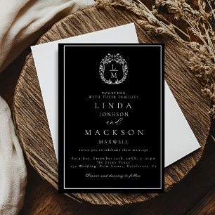 Invitation En Aluminium Mariage au monogramme de crête botanique noir et o