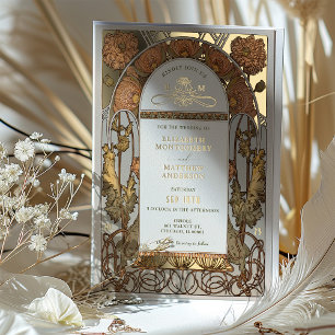 Invitation En Aluminium Mariage au pavot orange Art Nouveau Mucha