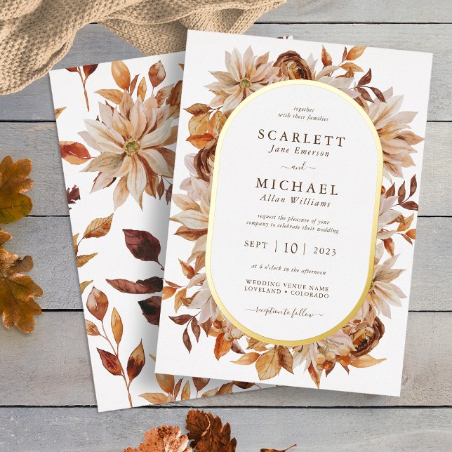 Invitation En Aluminium Mariage Automnal Élégant (Elegant White Fall Floral Wedding Foil Invitation by Painted Paperie
)