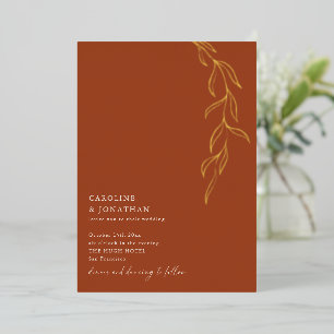 Invitation En Aluminium Mariage Automnal Élégant en Terracotta et Or