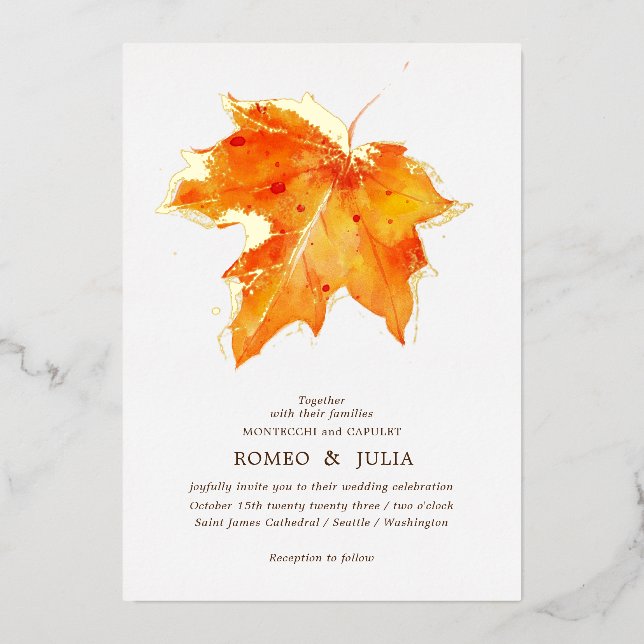 Invitation En Aluminium Mariage Automne Amour (Recto)
