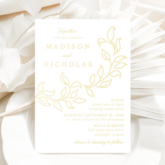 Invitation En Aluminium Mariage aux Feuilles Cascadantes Or (Créateur téléchargé)