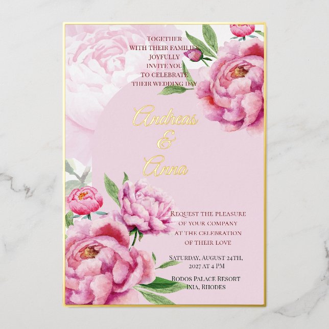 Invitation En Aluminium Mariage aux Pivoines (Recto)