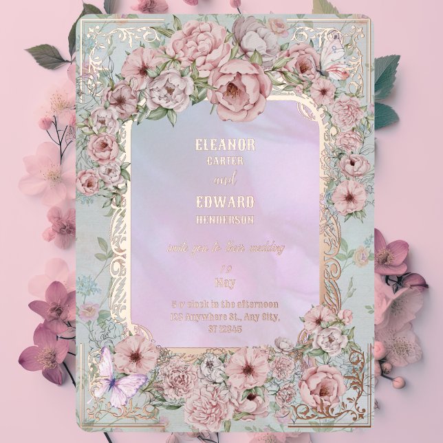 Invitation En Aluminium Mariage aux Pivoines Bleu Pâle Vintage  (Créateur téléchargé)