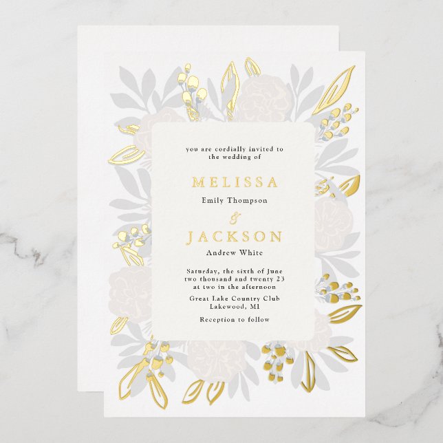 Invitation En Aluminium Mariage aux Roses Crème (Recto/Verso)