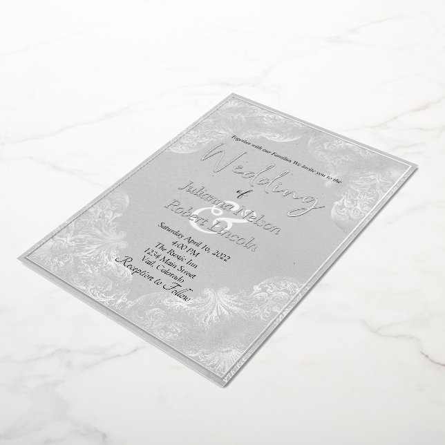 Invitation En Aluminium Mariage blanc argenté vintage (Rotation)