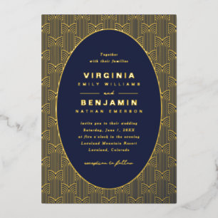 Invitation En Aluminium Mariage bleu de la marine géométrique