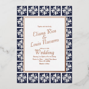 Invitation En Aluminium Mariage bleu de la marine Talavera moderne