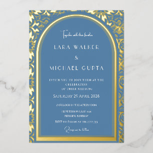 Invitation En Aluminium Mariage bleu Dusty (Retro-Dotted)