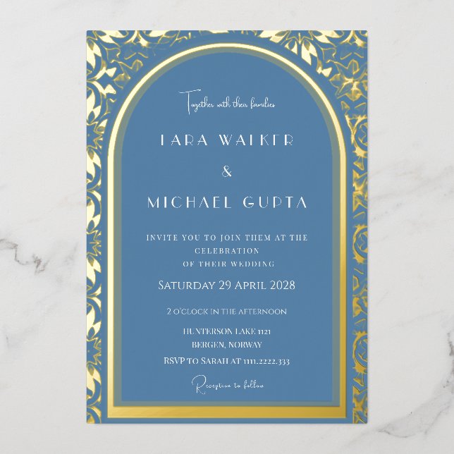Invitation En Aluminium Mariage bleu Dusty (Retro-Dotted) (Recto)
