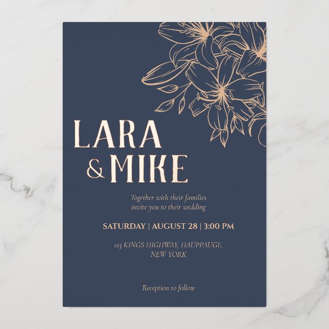 Invitation En Aluminium Mariage bleu foncé (Recto)