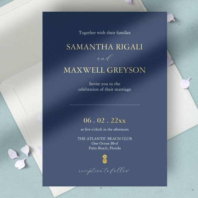 Invitation En Aluminium Mariage bleu marine simple (wedding invitation navy blue minimalistic )
