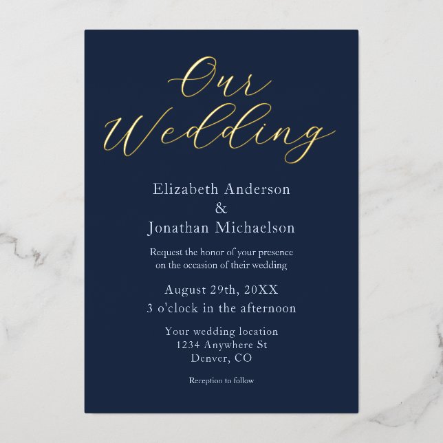 Invitation En Aluminium Mariage bleu opulent (Recto)