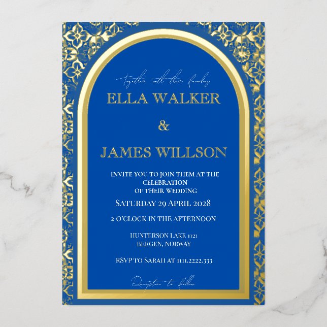 Invitation En Aluminium Mariage Bleu Royal Arc Régal (clair) (Recto)