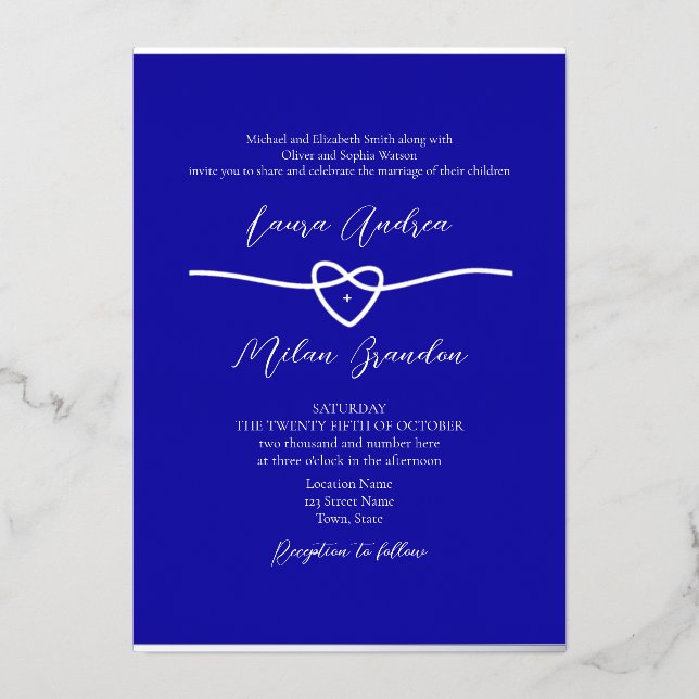 Invitation En Aluminium Mariage bleu royal en argent (Recto)