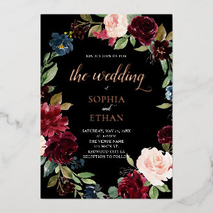 Invitation En Aluminium Mariage Bohème Bourguignon Fleurs Bleues Script