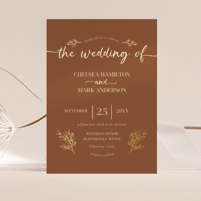 Invitation En Aluminium Mariage Bohème Brun Écriture Tendance (Créateur téléchargé)