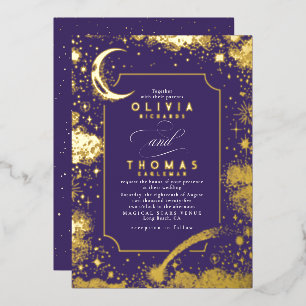 Invitation En Aluminium Mariage bohème de nuit étoilée au croissant de lun