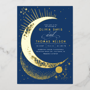 Invitation En Aluminium Mariage bohème de nuit étoilée au croissant de lun