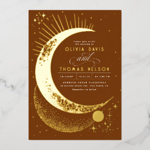 Invitation En Aluminium Mariage Bohème de Nuit Étoilée sous le Croissant d