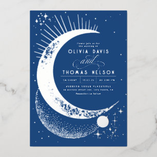Invitation En Aluminium Mariage Bohème de Nuit Étoilée sous le Croissant d