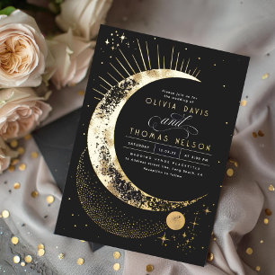 Invitation En Aluminium Mariage Bohème de Nuit Étoilée sous le Croissant d