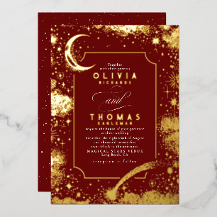 Invitation En Aluminium Mariage Bohème de Nuit Étoilée sous le Croissant d