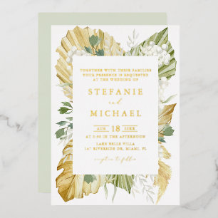 Invitation En Aluminium Mariage bohème d'été avec feuilles de palmier séch