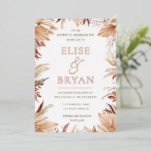 Invitation En Aluminium Mariage Bohème Feuilles Séchées Rose Gold Bohème