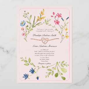 Invitation En Aluminium Mariage Bohème Fleur de Champ Rose