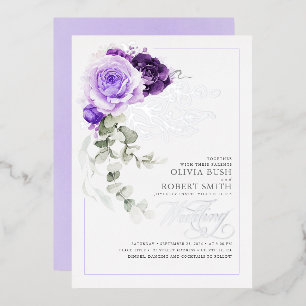 Invitation En Aluminium Mariage Bohème Fleurs de Lavande Violettes et Arge