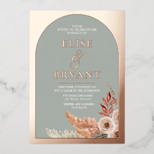 Invitation En Aluminium Mariage Bohème Floral Arche de Texte en Feuille d'