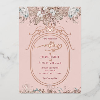 Invitation En Aluminium mariage bohème floral rose gold