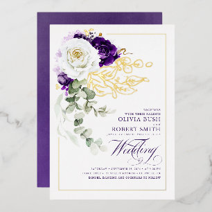 Invitation En Aluminium Mariage Bohème Floral Violet et Blanc d'Aubergine